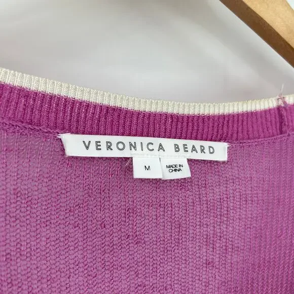 Veronica Beard Linen Blend V-Neck Sweater Top Purple Size Medium - Picture 4 of 6